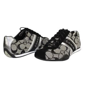 Coach Jayme Signature Sneakers Black Gray Silver Logo Shoes Women 8.5 M